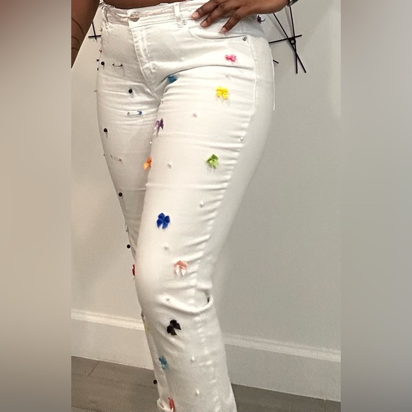 Custom White Embellished Women's Jeans - Picture 1 of 3